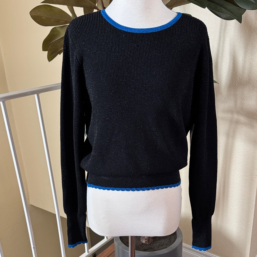 Liz Claiborne Vintage Style Black With Blue Trim Women's Sweater Size M